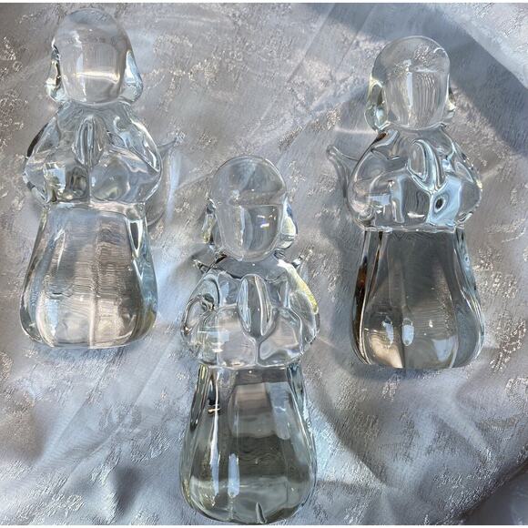 Vintage Clear Glass Crystal Angels Praying Hands Set of 3 Made in Taiwan 4 Inch - Picture 4 of 10